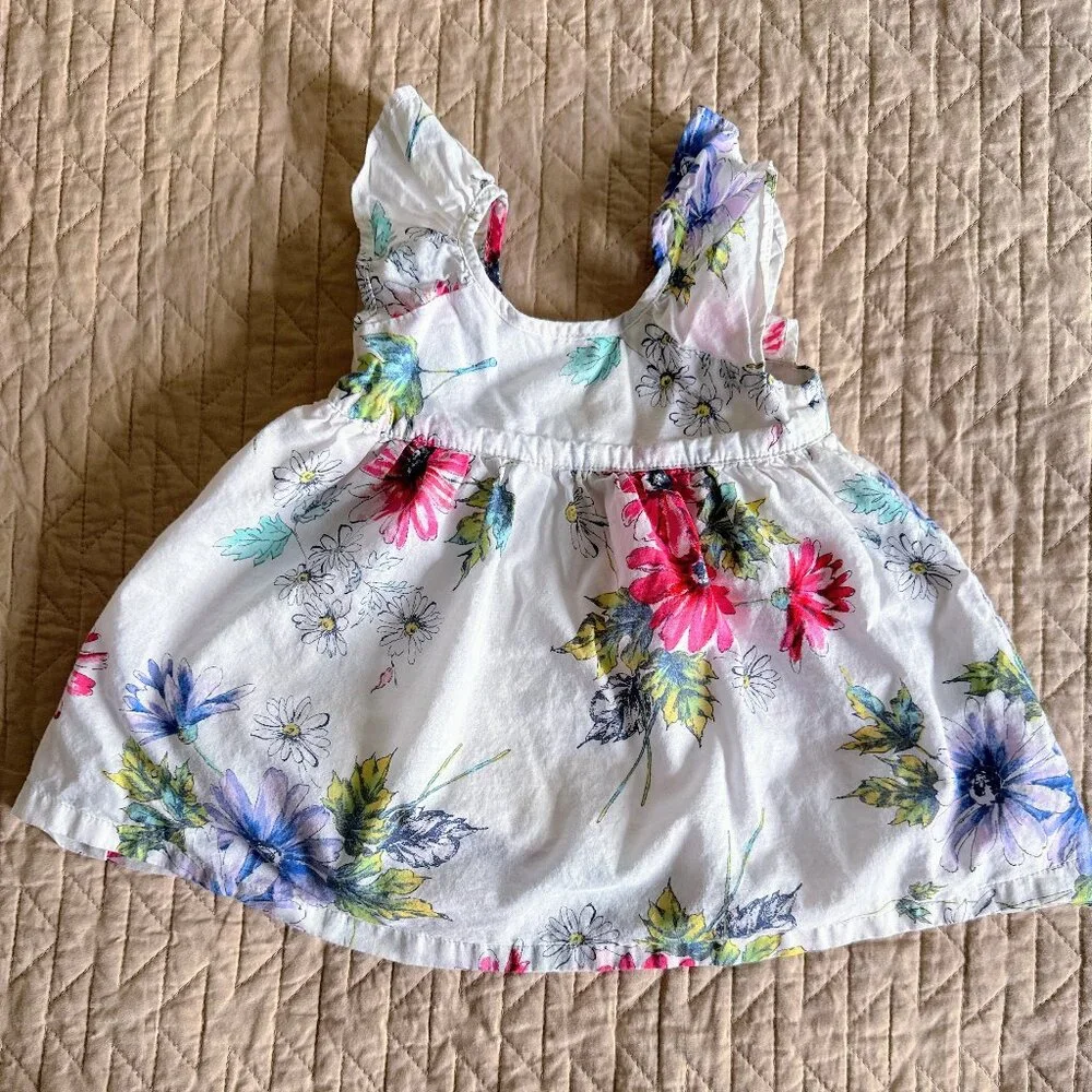 GAP Baby Flutter Sleeve Floral White Dress with Bloomers 3-6 Months EUC